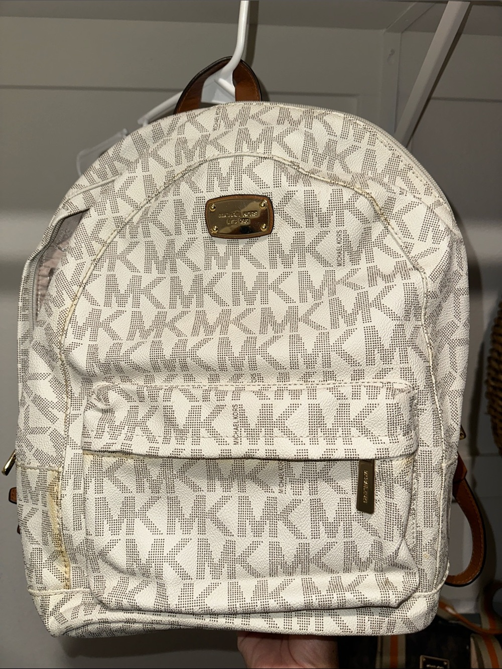Michael Kors Cream and Light Gray MK Monogram Backpack
